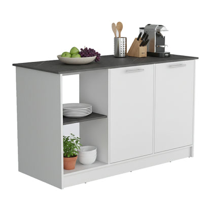 TUHOME Juniper Kitchen Island with Large Top Surface, Double Door Cabinet, Inner Shelves and Open Side Storage Offering Expansive Meal Prep Space, Modern Organization Solutions and Durable Construction for Everyday Kitchens