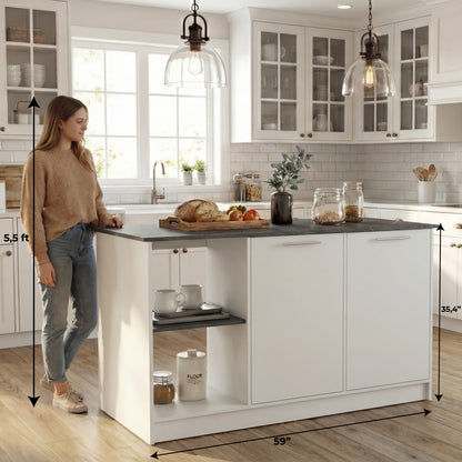 TUHOME Juniper Kitchen Island with Large Top Surface, Double Door Cabinet, Inner Shelves and Open Side Storage Offering Expansive Meal Prep Space, Modern Organization Solutions and Durable Construction for Everyday Kitchens