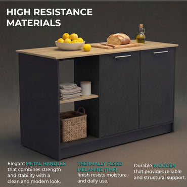 TUHOME Juniper Kitchen Island with Large Top Surface, Double Door Cabinet, Inner Shelves and Open Side Storage Offering Expansive Meal Prep Space, Modern Organization Solutions and Durable Construction for Everyday Kitchens