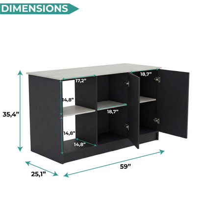 TUHOME Juniper Kitchen Island with Large Top Surface, Double Door Cabinet, Inner Shelves and Open Side Storage Offering Expansive Meal Prep Space, Modern Organization Solutions and Durable Construction for Everyday Kitchens