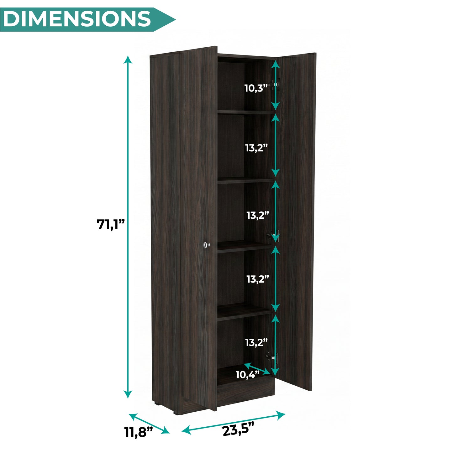 Tuhome Lambardi Tall Multistorage Cabinet with Double Door Design, Five Deep Interior Shelves, Freestanding Vertical Storage Solution for Kitchens, Laundry Rooms, Bedrooms or Utility Areas to Maximize Home Organization
