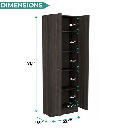 Tuhome Lambardi Tall Multistorage Cabinet with Double Door Design, Five Deep Interior Shelves, Freestanding Vertical Storage Solution for Kitchens, Laundry Rooms, Bedrooms or Utility Areas to Maximize Home Organization