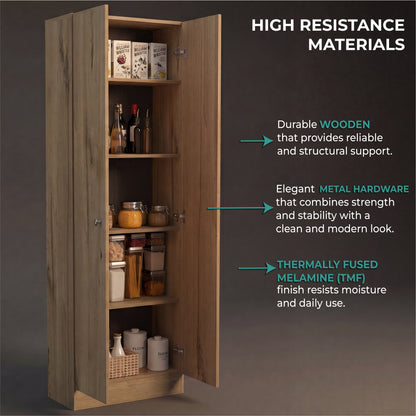 Tuhome Lambardi Tall Multistorage Cabinet with Double Door Design, Five Deep Interior Shelves, Freestanding Vertical Storage Solution for Kitchens, Laundry Rooms, Bedrooms or Utility Areas to Maximize Home Organization