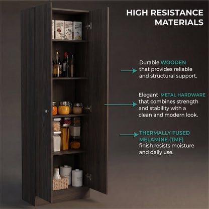 Tuhome Lambardi Tall Multistorage Cabinet with Double Door Design, Five Deep Interior Shelves, Freestanding Vertical Storage Solution for Kitchens, Laundry Rooms, Bedrooms or Utility Areas to Maximize Home Organization