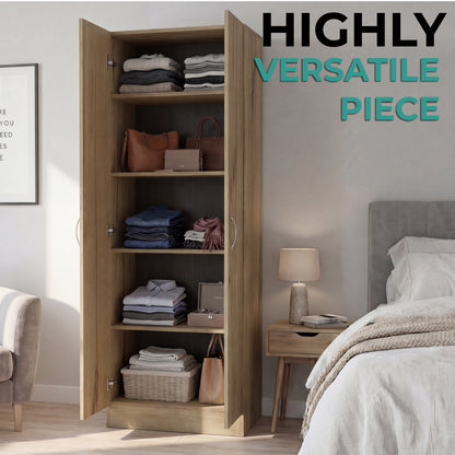 Tuhome Lambardi Tall Multistorage Cabinet with Double Door Design, Five Deep Interior Shelves, Freestanding Vertical Storage Solution for Kitchens, Laundry Rooms, Bedrooms or Utility Areas to Maximize Home Organization