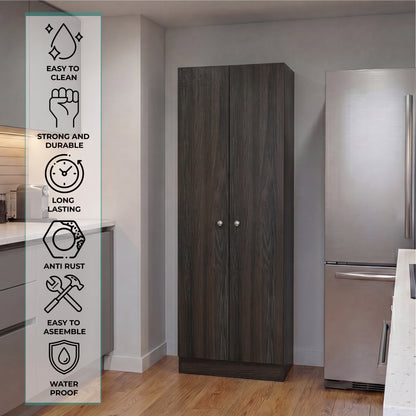 Tuhome Lambardi Tall Multistorage Cabinet with Double Door Design, Five Deep Interior Shelves, Freestanding Vertical Storage Solution for Kitchens, Laundry Rooms, Bedrooms or Utility Areas to Maximize Home Organization