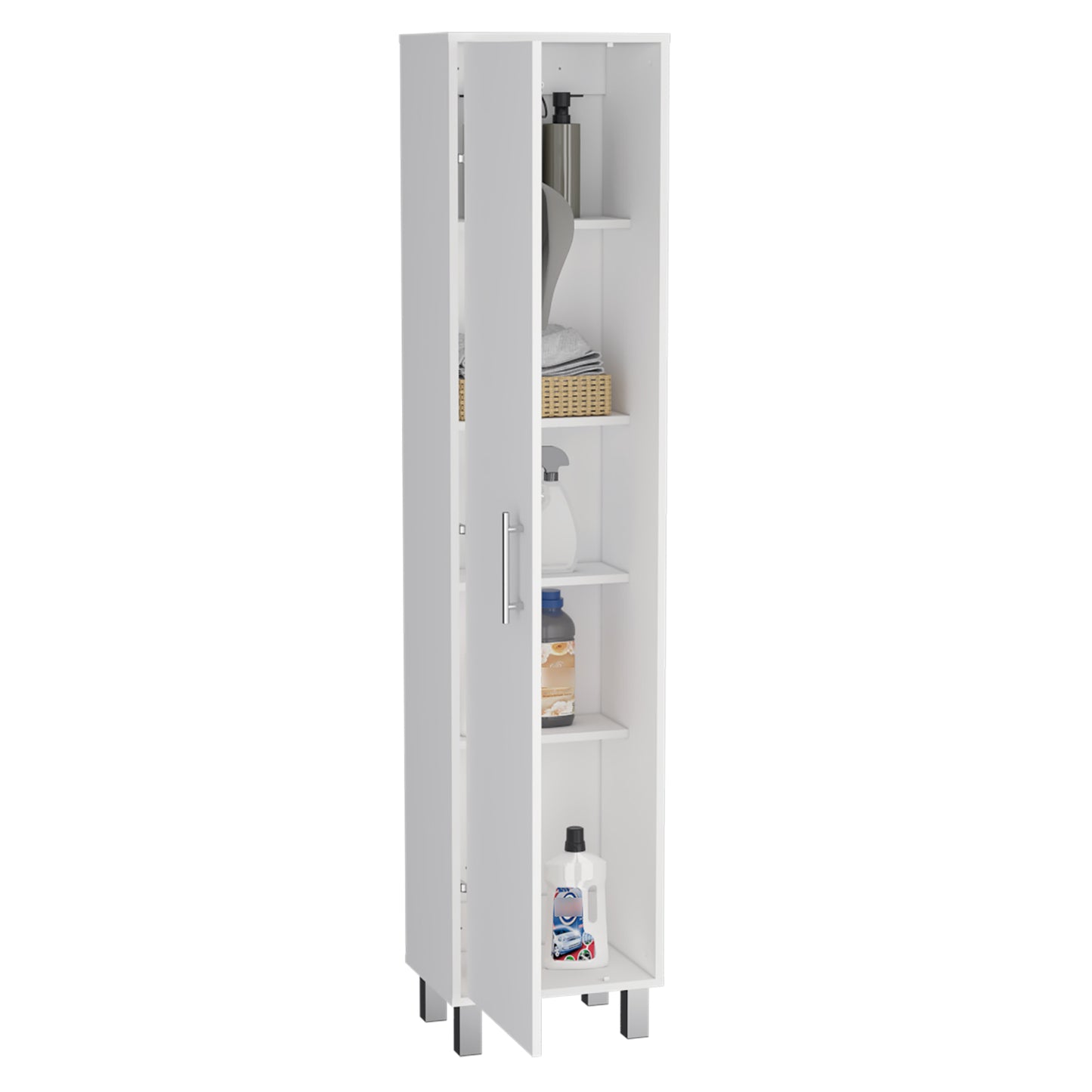 Tuhome Laska 70" Tall Storage Cabinet with Wide Door, Four Interior Shelves, Integrated Broom Hangers, Metal Handle and Sturdy Legs, Space-Saving Multi-Purpose Broom Closet for Home Organization