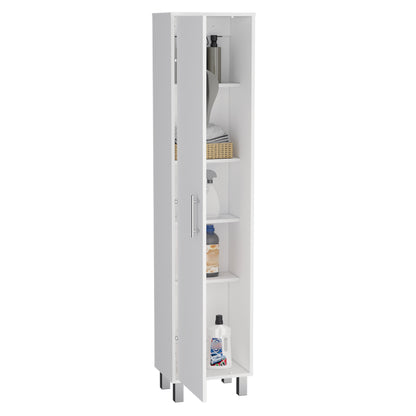 Tuhome Laska 70" Tall Storage Cabinet with Wide Door, Four Interior Shelves, Integrated Broom Hangers, Metal Handle and Sturdy Legs, Space-Saving Multi-Purpose Broom Closet for Home Organization