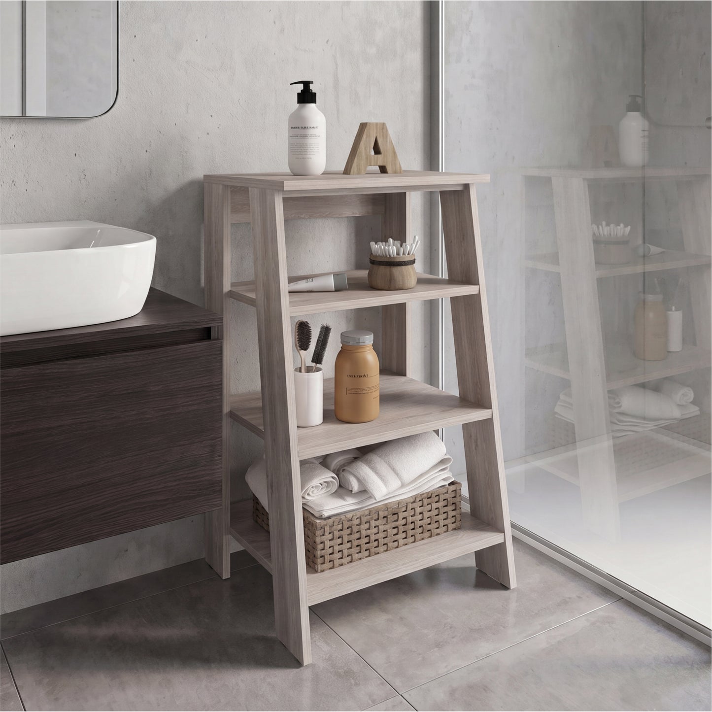 Tuhome St. Lucia Linen Cabinet with Single Door, Two Interior Shelves, Two Open Shelves, Tall Slim Storage Organizer for Towels, Toiletries, and Home Essentials, Modern Space-Saving Cabinet
