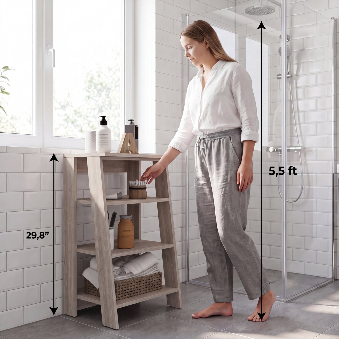 Tuhome St. Lucia Linen Cabinet with Single Door, Two Interior Shelves, Two Open Shelves, Tall Slim Storage Organizer for Towels, Toiletries, and Home Essentials, Modern Space-Saving Cabinet