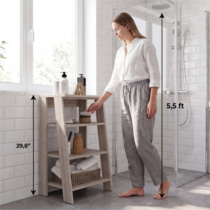 Tuhome St. Lucia Linen Cabinet with Single Door, Two Interior Shelves, Two Open Shelves, Tall Slim Storage Organizer for Towels, Toiletries, and Home Essentials, Modern Space-Saving Cabinet