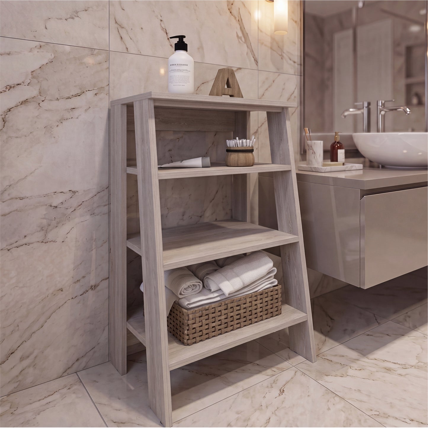 Tuhome St. Lucia Linen Cabinet with Single Door, Two Interior Shelves, Two Open Shelves, Tall Slim Storage Organizer for Towels, Toiletries, and Home Essentials, Modern Space-Saving Cabinet