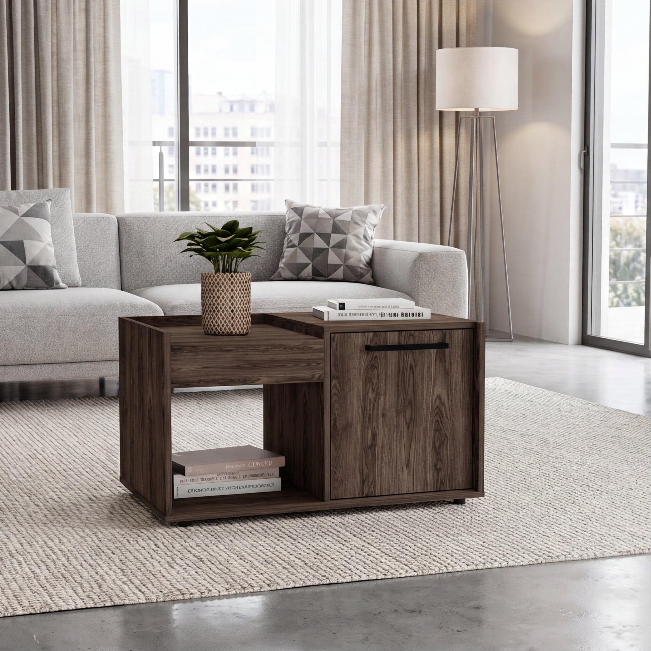 Tuhome Lyon Coffee Table with Single Door Cabinet, Open Lower