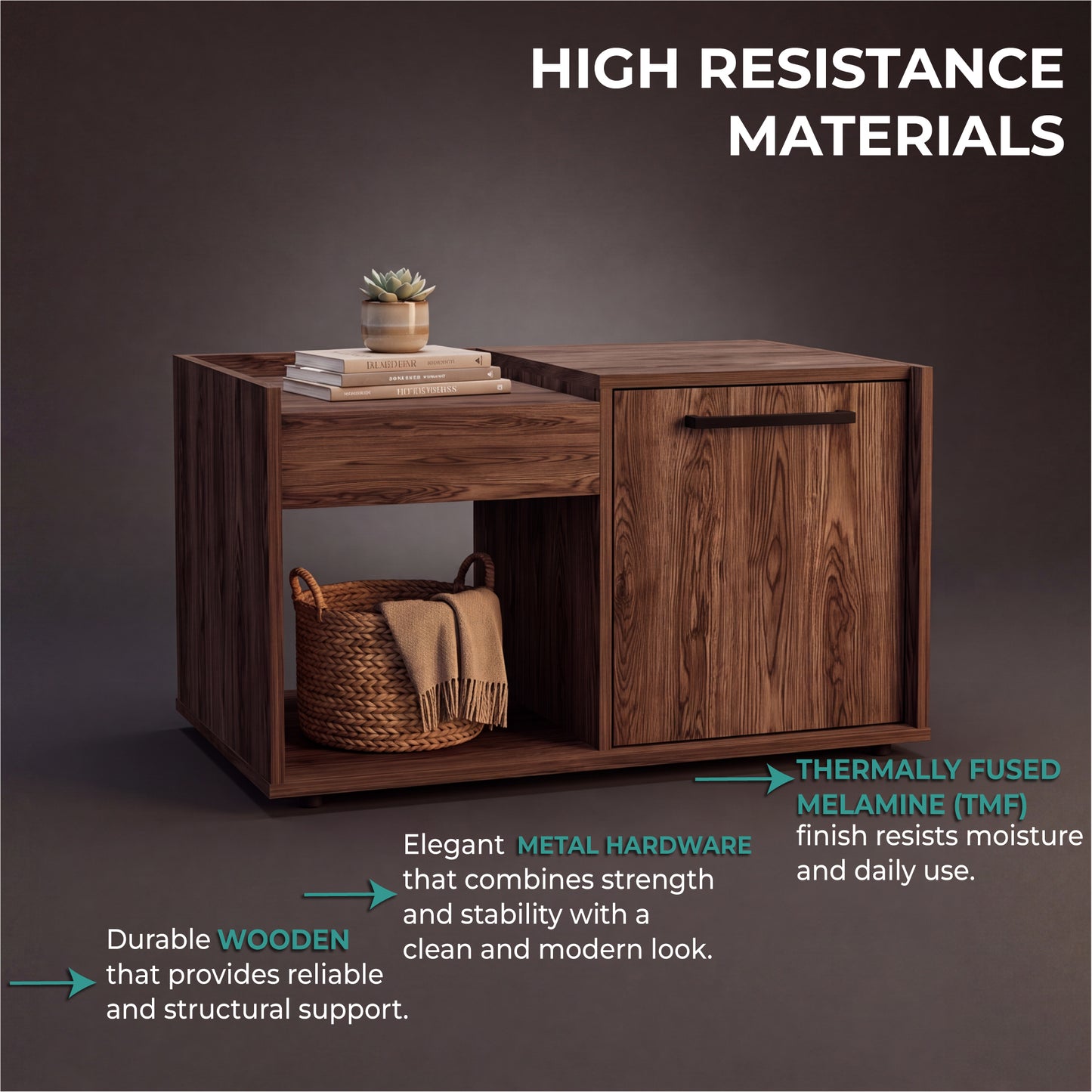 Tuhome Lyon Coffee Table with Single Door Cabinet, Open Lower Shelf, Dual Superior Top Surfaces, Modern Multifunctional Living Room Design for Organized Storage and Everyday Convenience in Contemporary Home Spaces