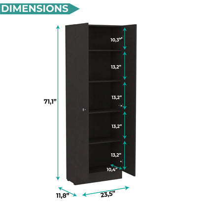 Tuhome Lambardi Tall Multistorage Cabinet with Double Door Design, Five Deep Interior Shelves, Freestanding Vertical Storage Solution for Kitchens, Laundry Rooms, Bedrooms or Utility Areas to Maximize Home Organization