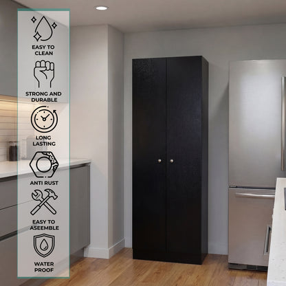 Tuhome Lambardi Tall Multistorage Cabinet with Double Door Design, Five Deep Interior Shelves, Freestanding Vertical Storage Solution for Kitchens, Laundry Rooms, Bedrooms or Utility Areas to Maximize Home Organization