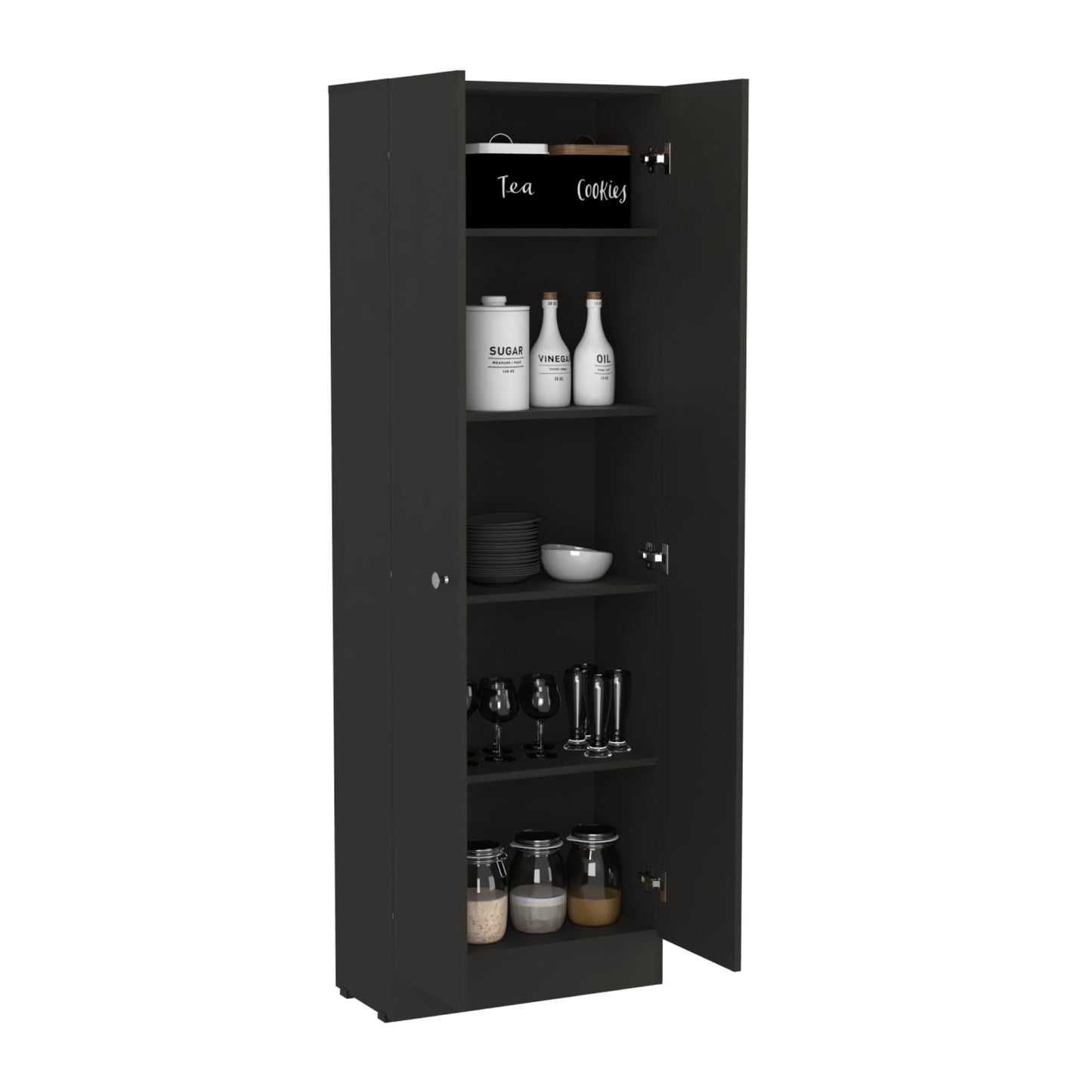 Tuhome Lambardi Tall Multistorage Cabinet with Double Door Design, Five Deep Interior Shelves, Freestanding Vertical Storage Solution for Kitchens, Laundry Rooms, Bedrooms or Utility Areas to Maximize Home Organization