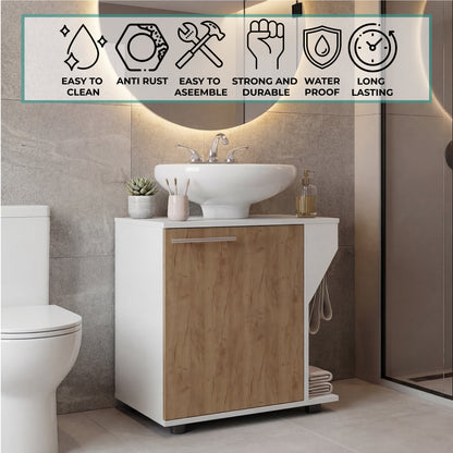 Phillips Under Sink Cabinet with Double Doors, Wide Freestanding Storage Unit with Open Back for Plumbing Access, Concealed Storage for Bathroom or Laundry Room Essentials, Modern Design