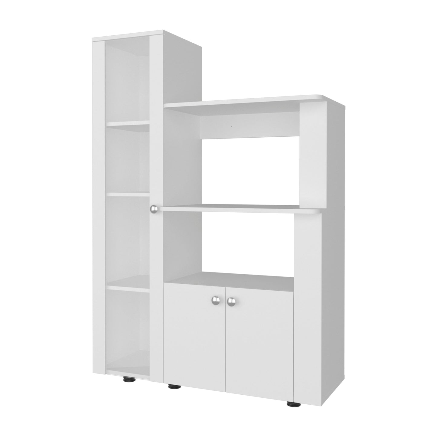 Aldan Multistorage Pantry with Glass Door Cabinet, 3 Open Shelves for Microwave Space and 2 Door Small Cabinet