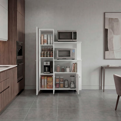 Aldan Multistorage Pantry with Glass Door Cabinet, 3 Open Shelves for Microwave Space and 2 Door Small Cabinet