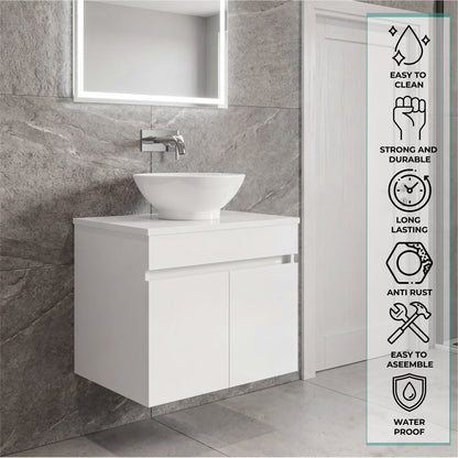 Manchester Free-Standing Bathroom Vanity Console Designed for Vessel Sink Integration Modern Style Featuring Ample Storage with Two Smooth Pull-Out Utility Drawers and One Open Display Shelf
