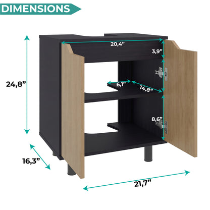 Marlo Under Sink Cabinet with Two Doors and Interior Storage Shelves, Cut-Out Back, 22” Wide Freestanding Modern Bathroom Storage, Compact and Stylish Solution for Small Bathrooms, Powder Rooms, or Guest Spaces