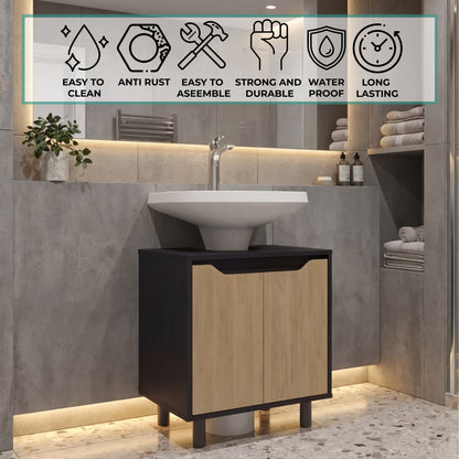 Marlo Under Sink Cabinet with Two Doors and Interior Storage Shelves, Cut-Out Back, 22” Wide Freestanding Modern Bathroom Storage, Compact and Stylish Solution for Small Bathrooms, Powder Rooms, or Guest Spaces
