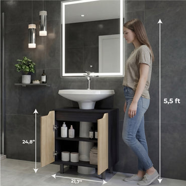 Marlo Under Sink Cabinet with Two Doors and Interior Storage Shelves, Cut-Out Back, 22” Wide Freestanding Modern Bathroom Storage, Compact and Stylish Solution for Small Bathrooms, Powder Rooms, or Guest Spaces