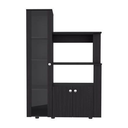 Aldan Multistorage Pantry with Glass Door Cabinet, 3 Open Shelves for Microwave Space and 2 Door Small Cabinet