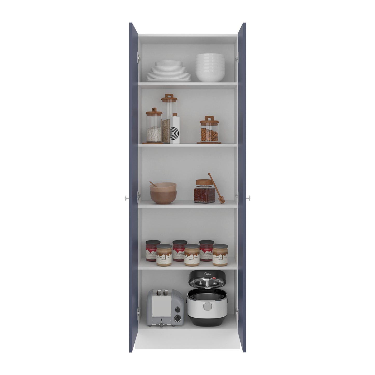 Tuhome Lambardi Tall Multistorage Cabinet with Double Door Design, Five Deep Interior Shelves, Freestanding Vertical Storage Solution for Kitchens, Laundry Rooms, Bedrooms or Utility Areas to Maximize Home Organization