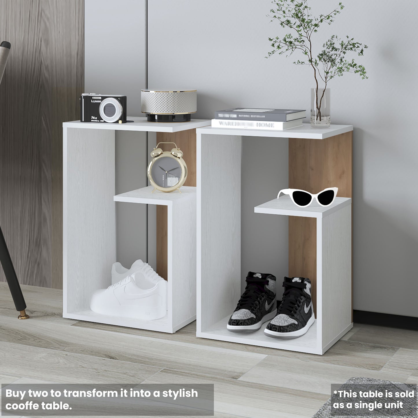 TUHOME Everet 25-Inch High Three-Tier Side Table with Tray-Style Top and Dual Lower Shelves, Compact End Table for Living Room, Sofa Side Storage, Modern Small-Space Organizer for Coffee, Décor and Everyday Essentials