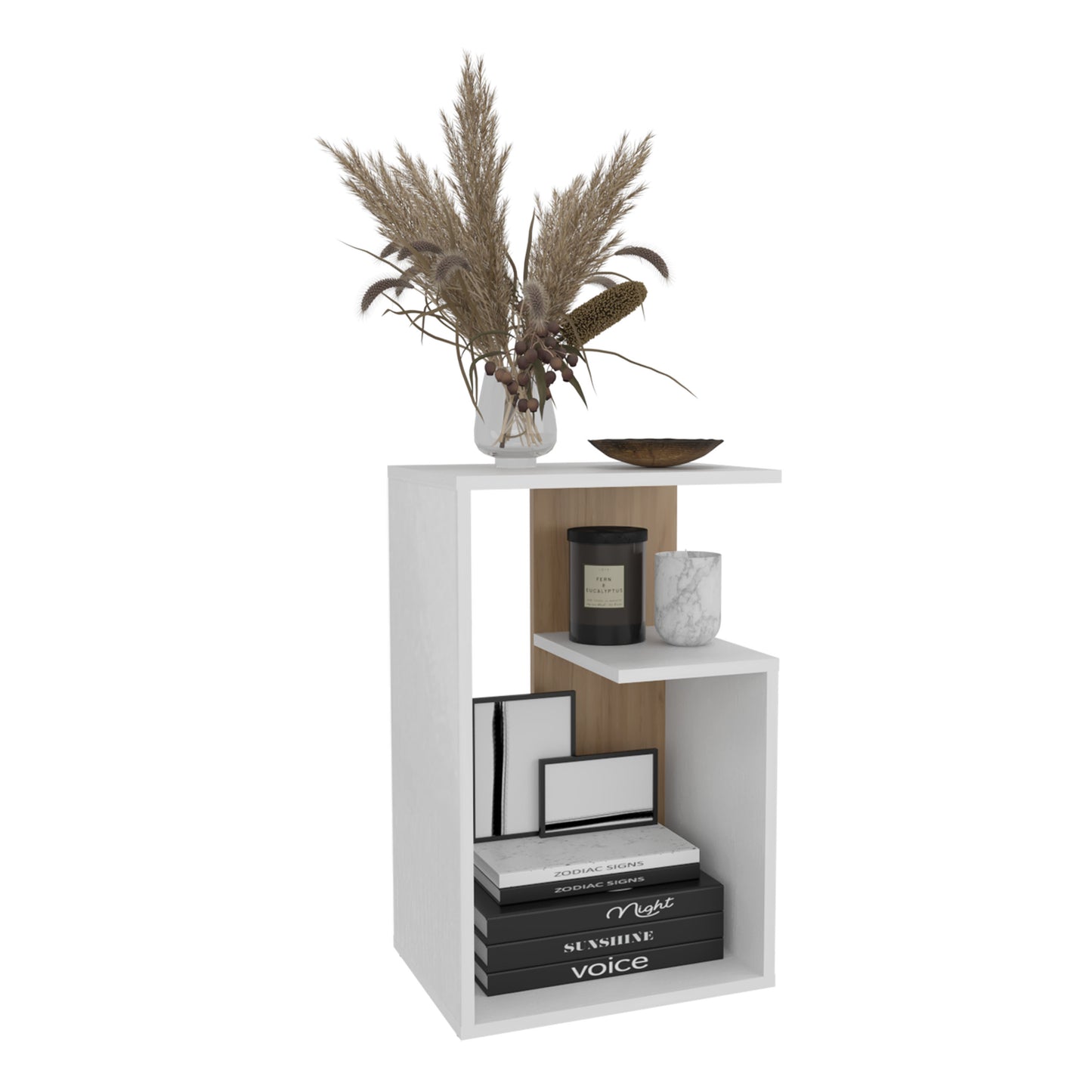 TUHOME Everet 25-Inch High Three-Tier Side Table with Tray-Style Top and Dual Lower Shelves, Compact End Table for Living Room, Sofa Side Storage, Modern Small-Space Organizer for Coffee, Décor and Everyday Essentials