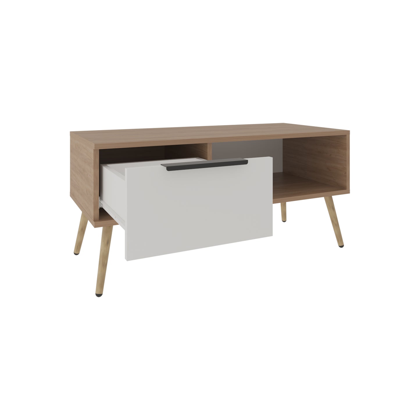 Wenden Modern Coffee Table with Big Drawer and Open Shelf, Rectangular Center Table with Storage for Books & Décor, Sturdy Manufactured Wood Design