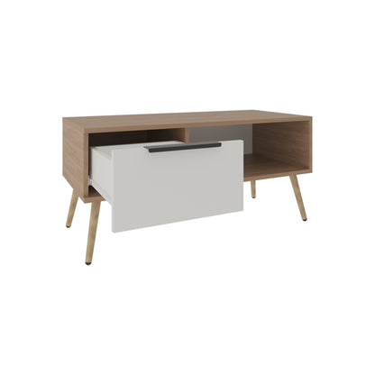 Wenden Modern Coffee Table with Big Drawer and Open Shelf, Rectangular Center Table with Storage for Books & Décor, Sturdy Manufactured Wood Design