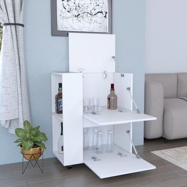 Glasgow Bar Cart Two Pull-Down Door Cabinets And Two Open Shelves