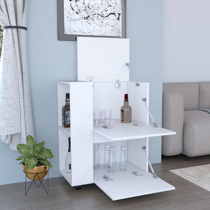 Glasgow Bar Cart Two Pull-Down Door Cabinets And Two Open Shelves