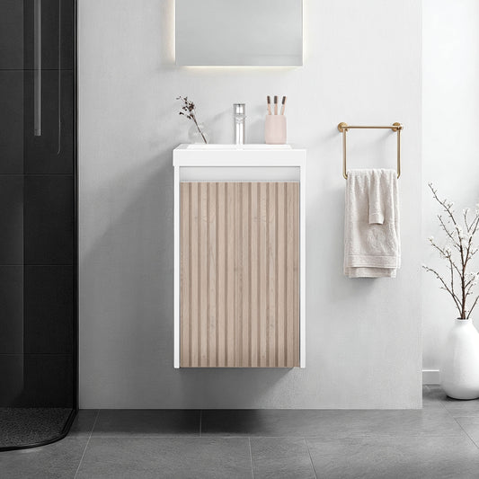 Syracuce Wall-Mounted Bathroom Vanity and Cabinet with Resin Sink, Compact Bathroom Storage Cabinet with One Door and 2 Interior Shelves