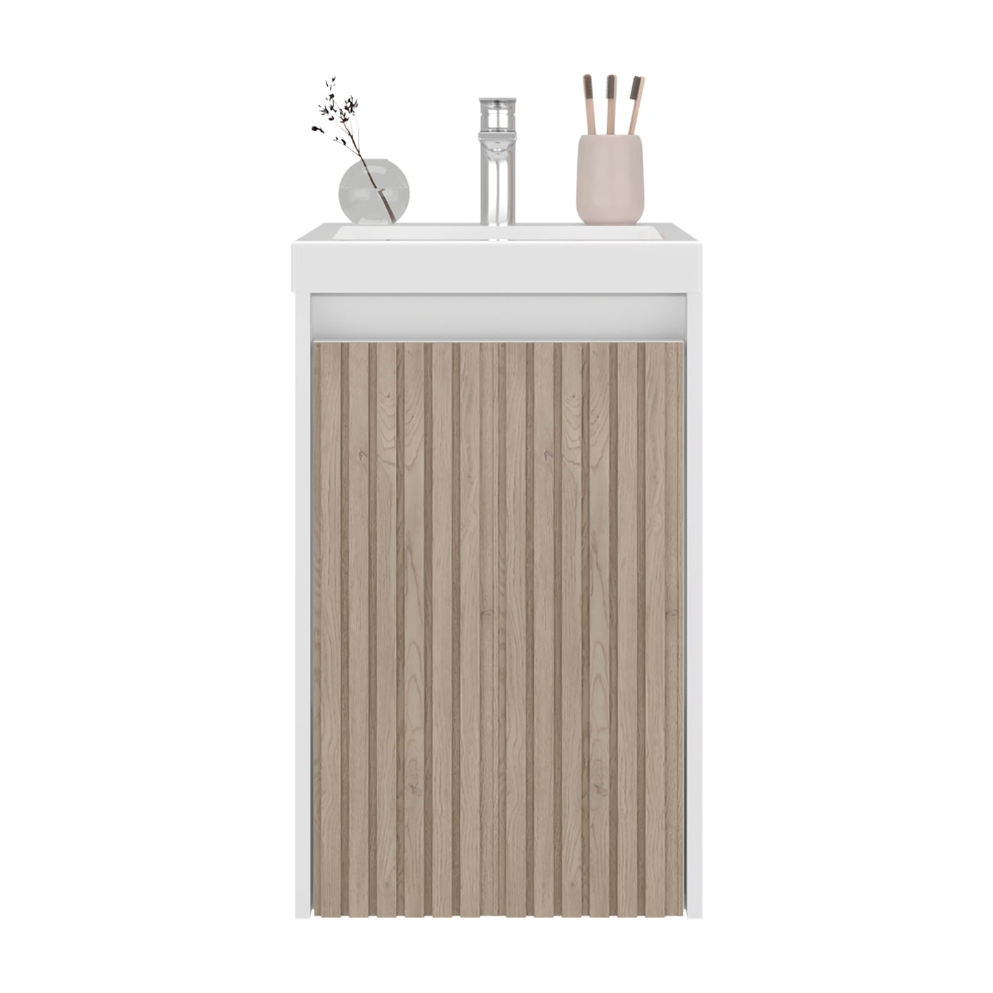 Syracuce Wall-Mounted Bathroom Vanity and Cabinet with Resin Sink, Compact Bathroom Storage Cabinet with One Door and 2 Interior Shelves