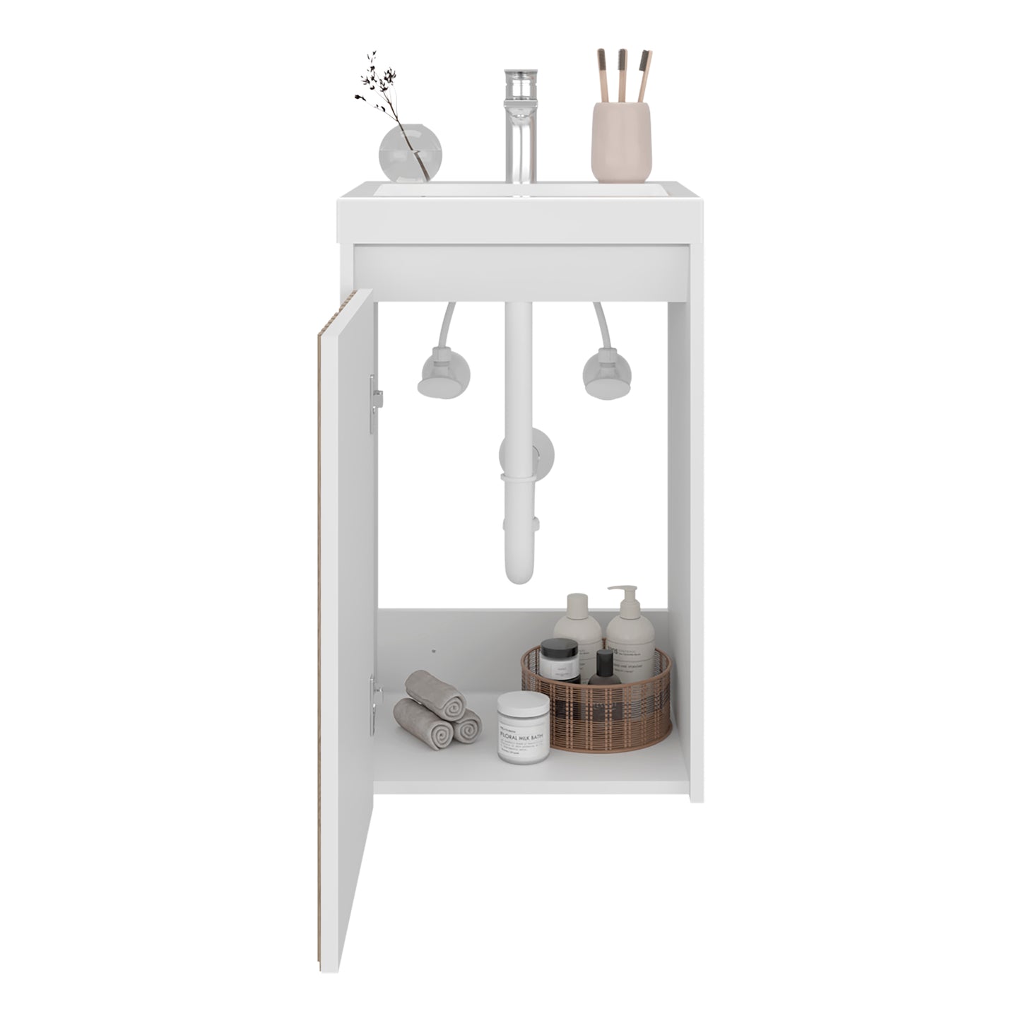 Syracuce Wall-Mounted Bathroom Vanity and Cabinet with Resin Sink, Compact Bathroom Storage Cabinet with One Door and 2 Interior Shelves
