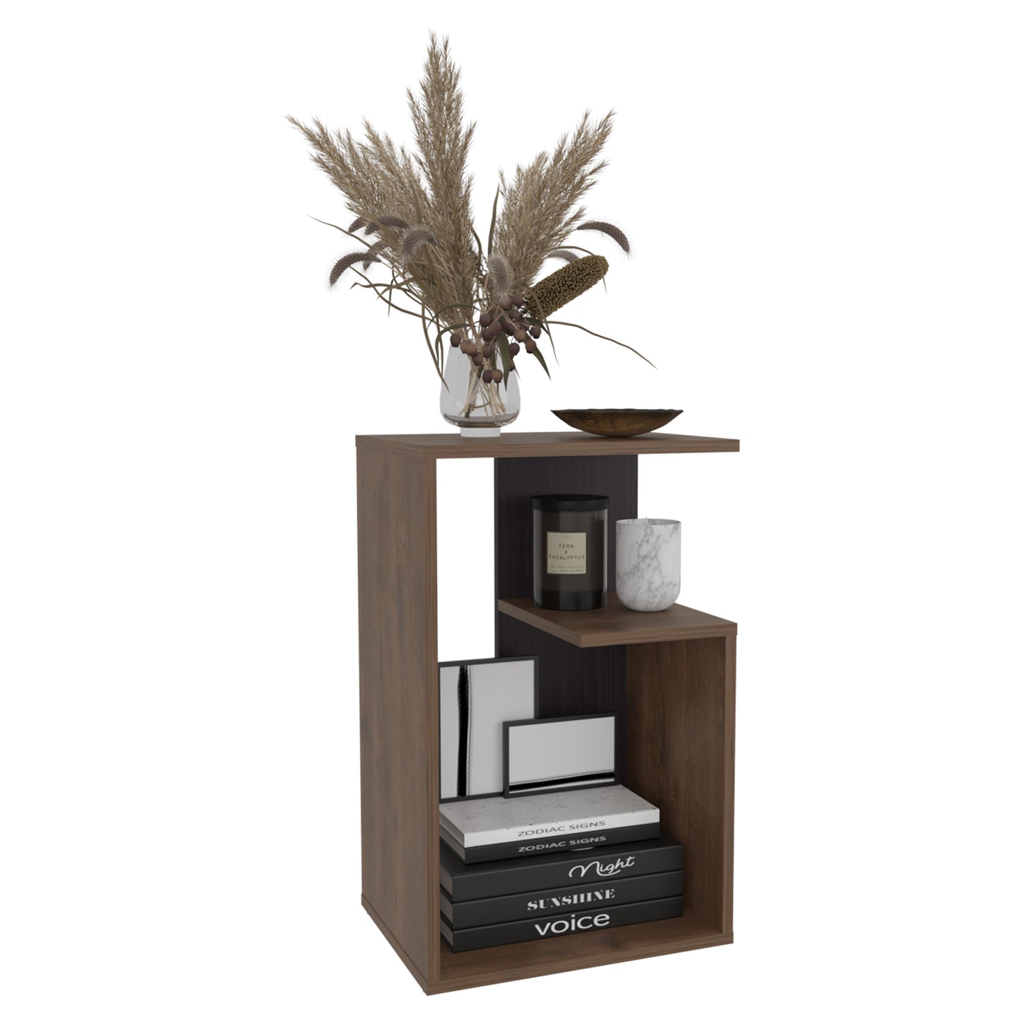 TUHOME Everet 25-Inch High Three-Tier Side Table with Tray-Style Top and Dual Lower Shelves, Compact End Table for Living Room, Sofa Side Storage, Modern Small-Space Organizer for Coffee, Décor and Everyday Essentials