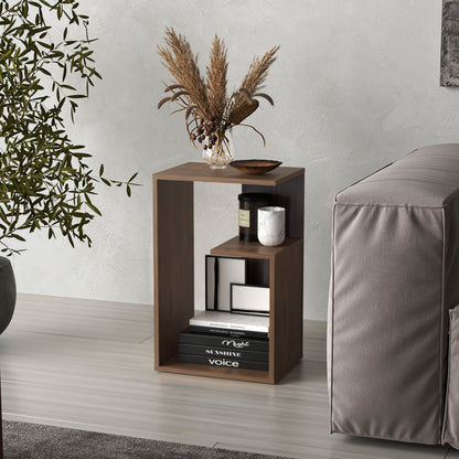 TUHOME Everet 25-Inch High Three-Tier Side Table with Tray-Style Top and Dual Lower Shelves, Compact End Table for Living Room, Sofa Side Storage, Modern Small-Space Organizer for Coffee, Décor and Everyday Essentials