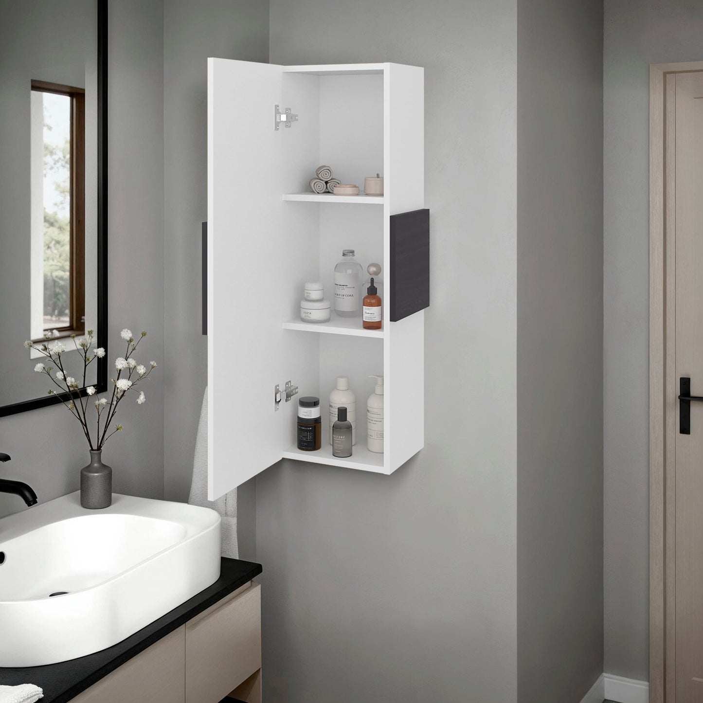 Vanguard Wall-Mounted Single Door Medicine Cabinet with 3 Interior Storage Shleves, Space-Saving Bathroom Storage Organizer with Concealed Shelving