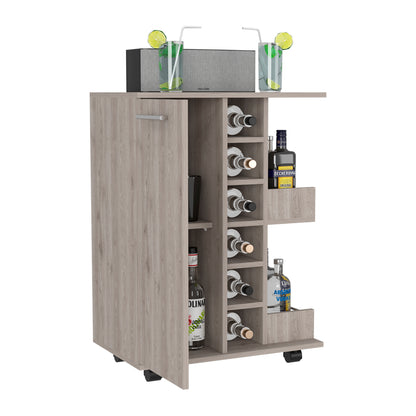 Tuhome Bar Cart with Two External Shelves, Four Casters, Six Built-In Wine Rack, Single Door Cabinet, Modern Design for Home Bar or Living Room