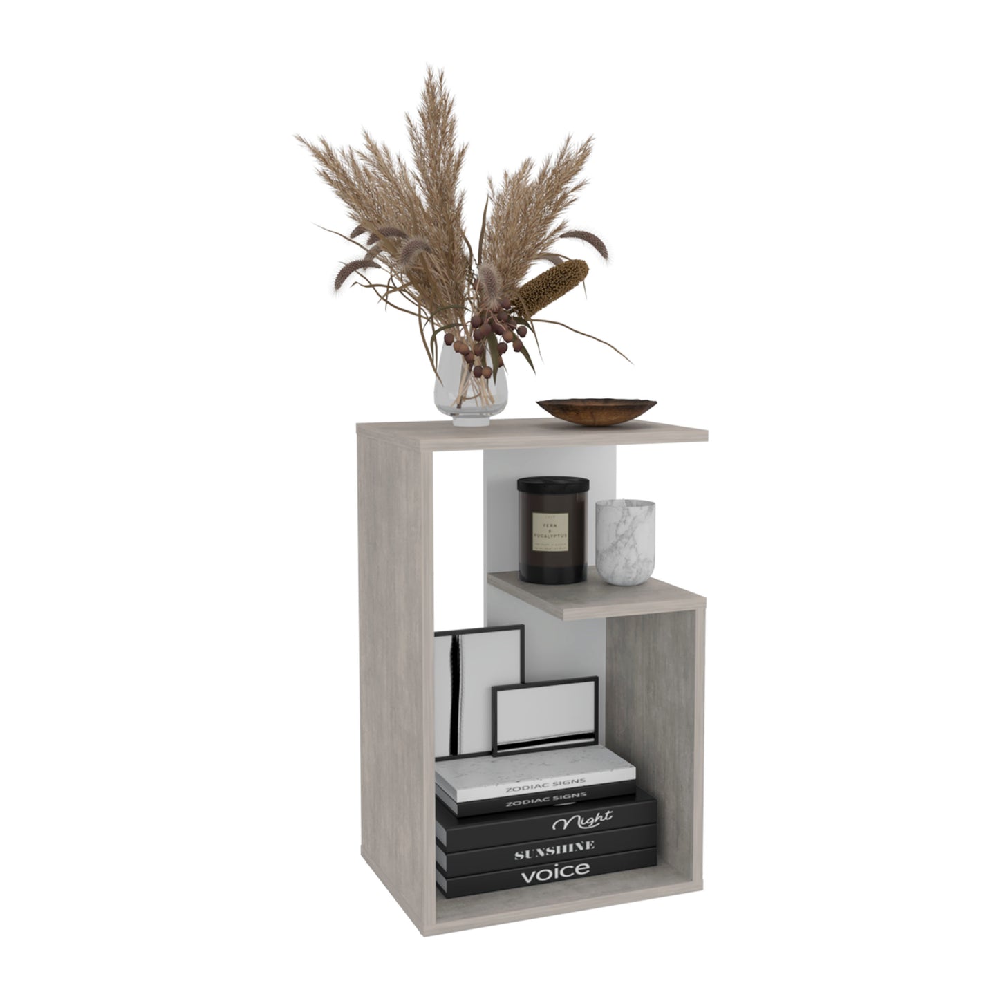 TUHOME Everet 25-Inch High Three-Tier Side Table with Tray-Style Top and Dual Lower Shelves, Compact End Table for Living Room, Sofa Side Storage, Modern Small-Space Organizer for Coffee, Décor and Everyday Essentials