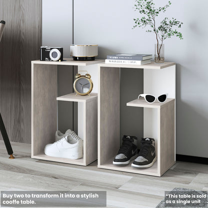TUHOME Everet 25-Inch High Three-Tier Side Table with Tray-Style Top and Dual Lower Shelves, Compact End Table for Living Room, Sofa Side Storage, Modern Small-Space Organizer for Coffee, Décor and Everyday Essentials