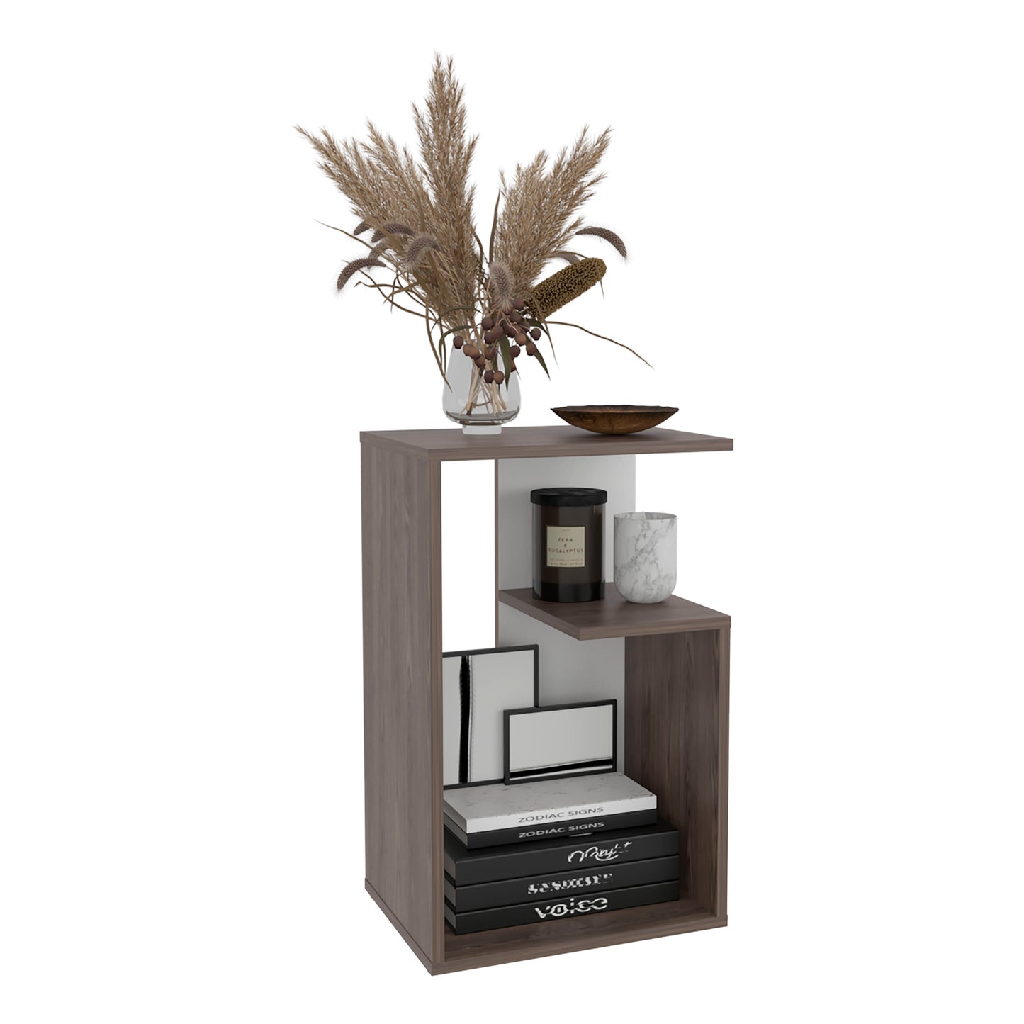 TUHOME Everet 25-Inch High Three-Tier Side Table with Tray-Style Top and Dual Lower Shelves, Compact End Table for Living Room, Sofa Side Storage, Modern Small-Space Organizer for Coffee, Décor and Everyday Essentials
