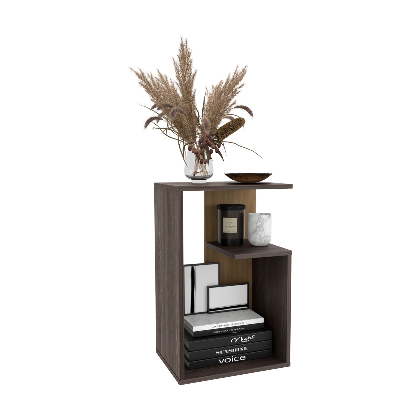 TUHOME Everet 25-Inch High Three-Tier Side Table with Tray-Style Top and Dual Lower Shelves, Compact End Table for Living Room, Sofa Side Storage, Modern Small-Space Organizer for Coffee, Décor and Everyday Essentials