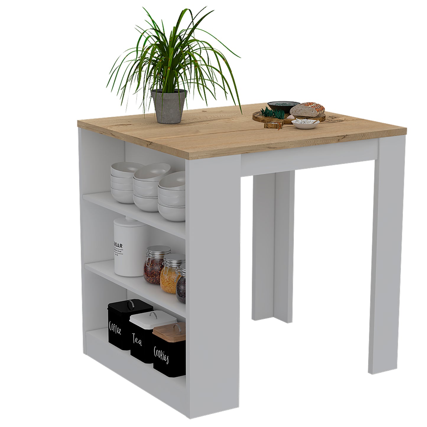 Tuhome Kitchen Counter with Spacious Storage, Open Shelves, Modern and Functional Design, Ideal for Kitchens, Dining Rooms, or Utility Spaces
