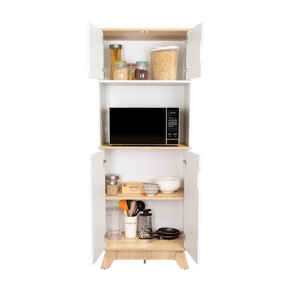 Pamplona Microwave Tall Cabinet, Counter Surface, Top- Lower Double Doors