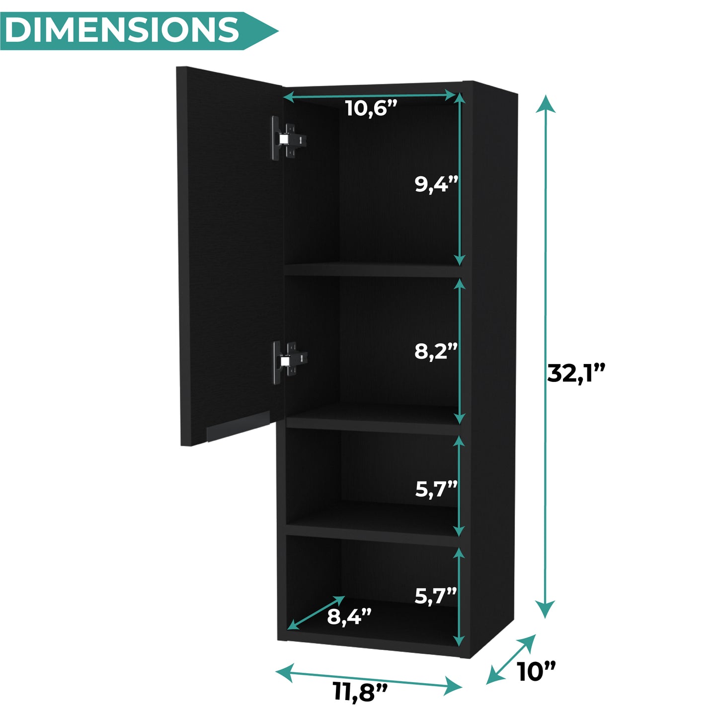 Mila Bathroom Cabinet with Single-Door Compartment, Two Interior Shelves, Dual External Open Shelves and Space-Saving Wall Design for Organized Storage, Daily Essentials Access and Modern Bathroom Convenience